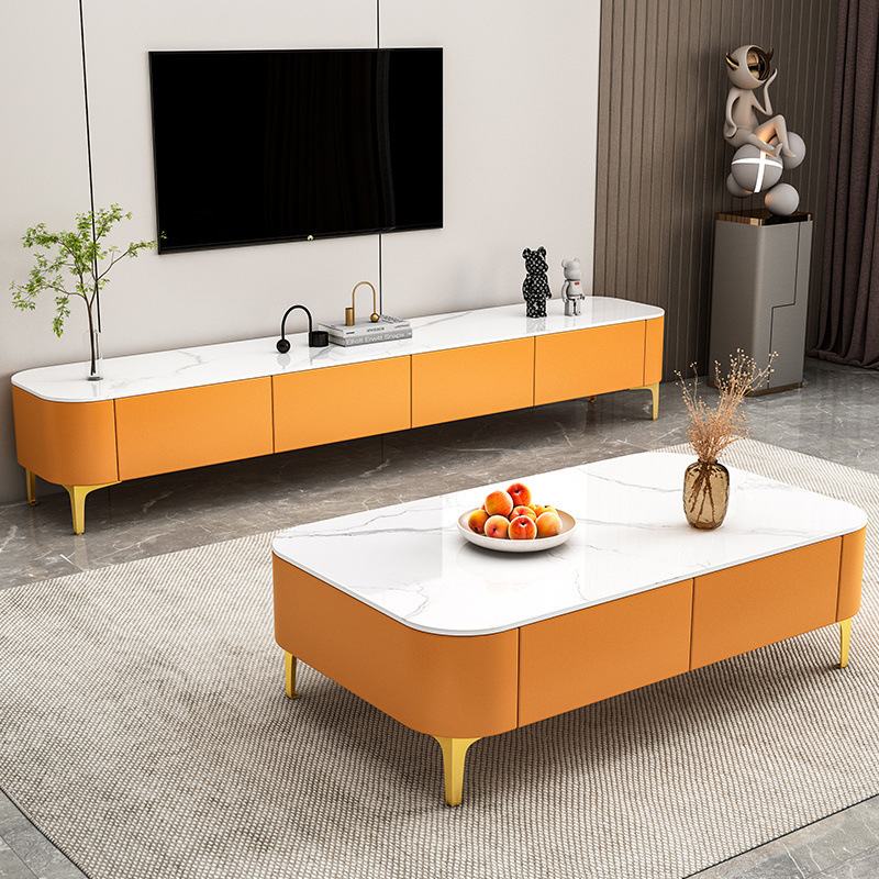 UV 기술 가죽 오렌지 캐비닛 + 3C 강화 유리 화이트 + 골드 다리