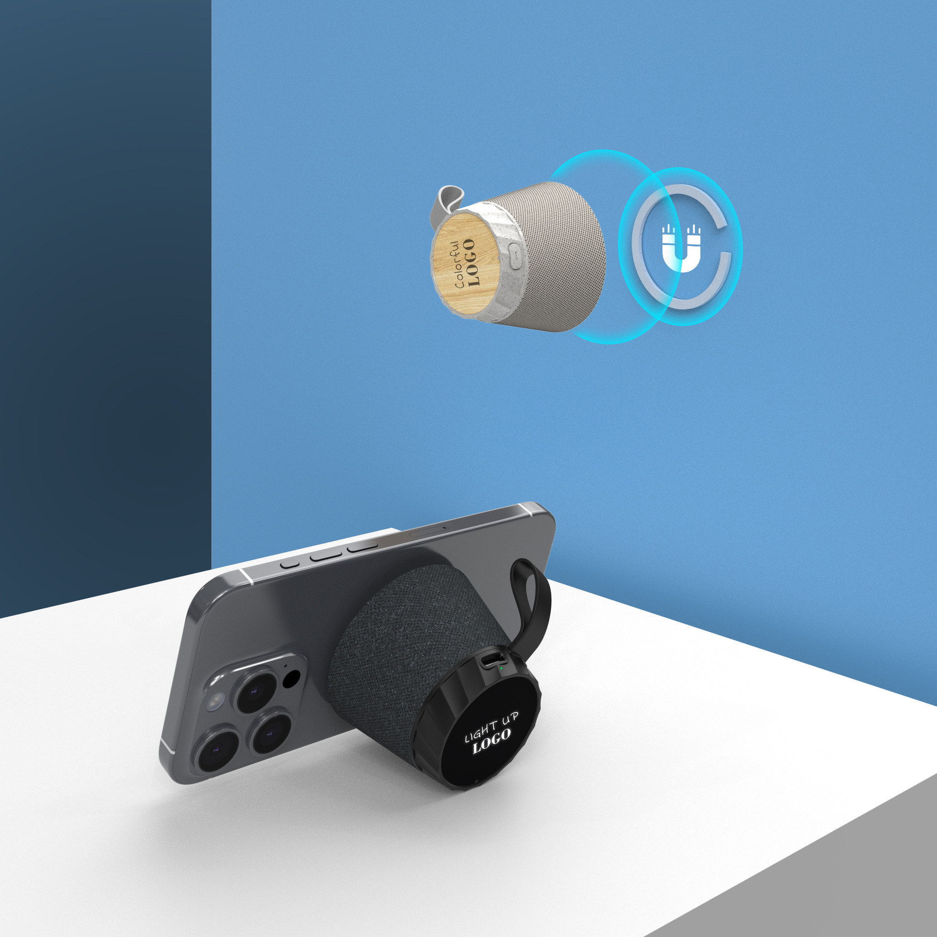 Draagbare bluetooth speaker met magnetische telefoonhouder_voghion.com