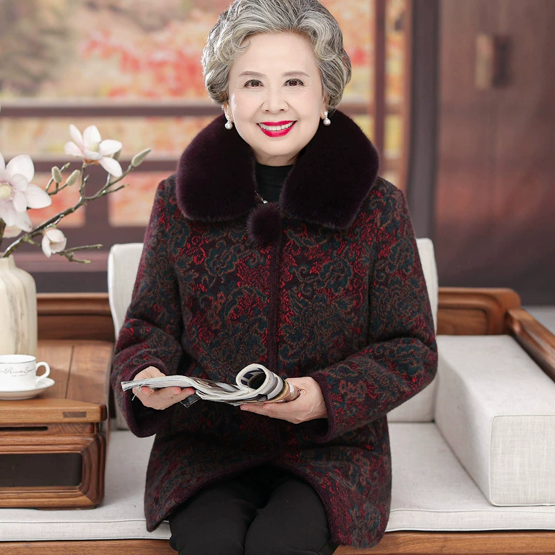 Одежда для мамы осень-зима Новое шерстяное пальто Пальто для бабушки 70 лет, 80 лет, хлопковое пальто и утолщенная Старая женская одежда