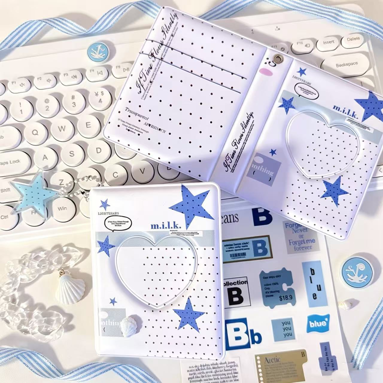 Sal de mar azul y blanco un libro de tarjetas coreanas simples de alto valor de cara en el libro de folga de tarjetas de estrella