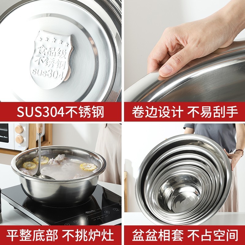 【送料無料】304ステンレス洗面器 特大80大洗面器 業務用バケツ洗面器 増厚深め 浴室洗濯洗面器|undefined