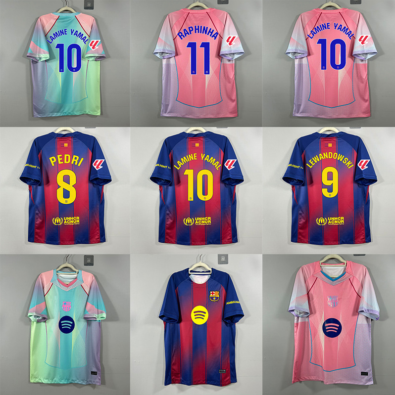 25-26 Barcelona Home La Liga Pink Number 10 Yamal Number 11 Raphinha Football Team Jersey
