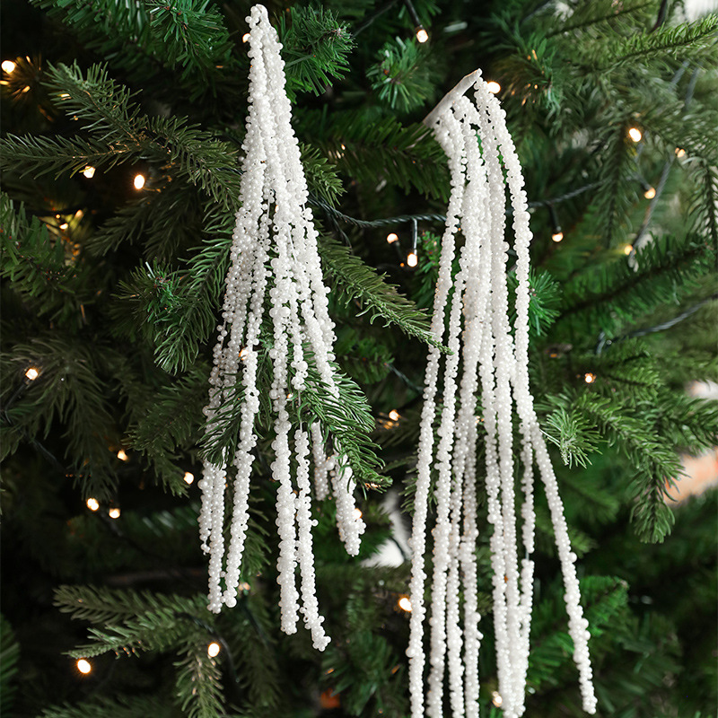 Nuevo tipo de perla blanca de palos de trigo perlas de plástico ligero de lujo árbol de Navidad perlas de imitación decoración de guirnaldas