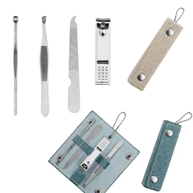 现货不锈钢指甲钳迷你4件套指甲刀锉眉夹耳勺4套便携美甲工具套装