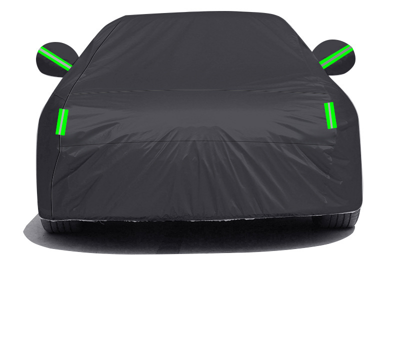 Cross-Border Car Cover 190t Silver-Coated Fabric Black Car Cover Rainproof Sunproof Polyester with Reflective Strips Car Cover