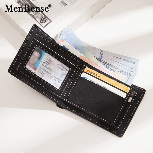 MenBense Korean style hinge silk printed men's wallet short cross-border frosted multi-card slot large capacity men's wallet