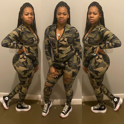 2021欧美跨境女装亚马逊速卖通休闲数码印花破洞拉链迷彩连体裤|ru