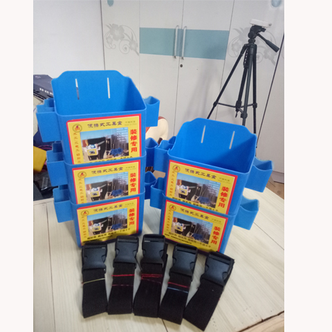 Caja de clavos de carpintería de plástico, clavos de tierra, riñonera de cubo, caja de herramientas portátil, caja de cintura de bolsillo de clavos engrosados multifunción de rejilla doble