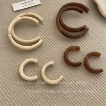 韩国东大门进口半圆耳环小众复古夸张木质气质淑女琥珀纹耳饰女