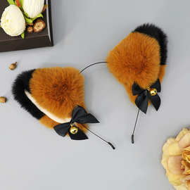 手作毛绒蝴蝶结兽耳搞怪猫咪耳朵头饰可爱发饰日系仿真猫耳朵发箍