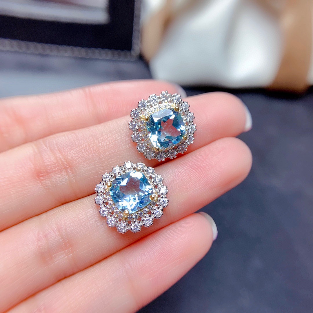 Internet Celebrity Live Streaming Imitation Natural Colorful Crystal Stone Suit Sky Blue Topaz Necklace Ring Eardrops Stud Earrings Female display picture 7