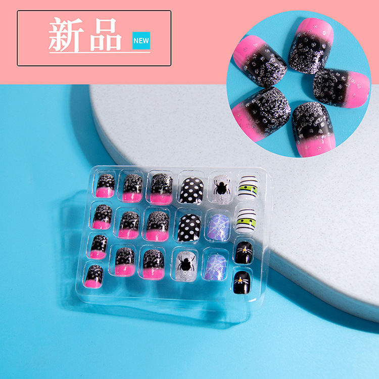 Printed Funny Short Nail Patch Halloween Personality Creative Temperament Nail Patch 20 Fake Nail Products for Children