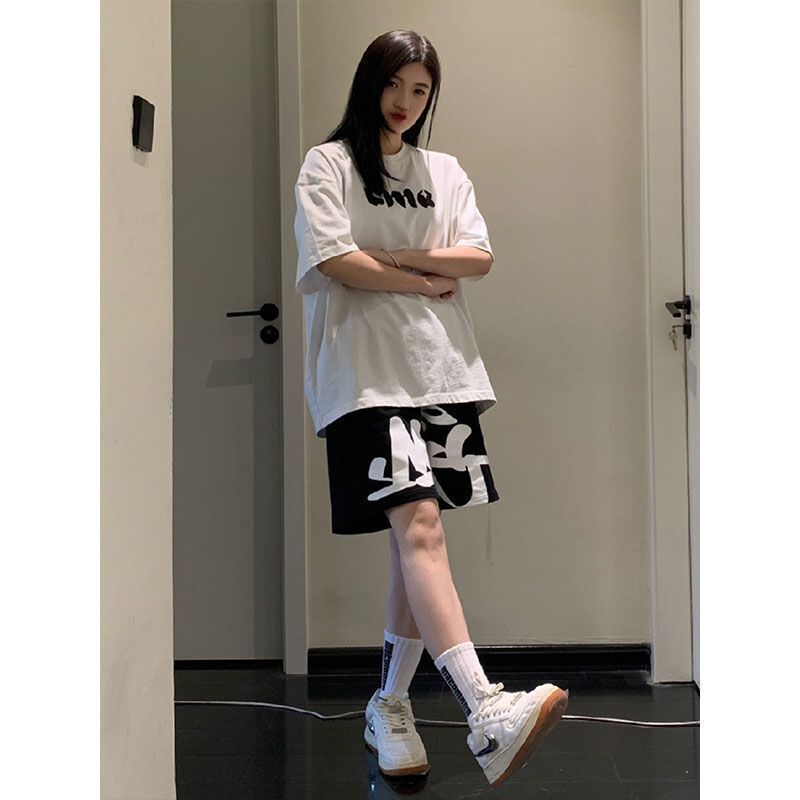 American style hip hop casual letter shorts men's and women's summer street print high waist slimming street fashion pants fashion American style hip hop casual letter shorts men's and women's summer street print high waist slimming street fashion pants fashion
