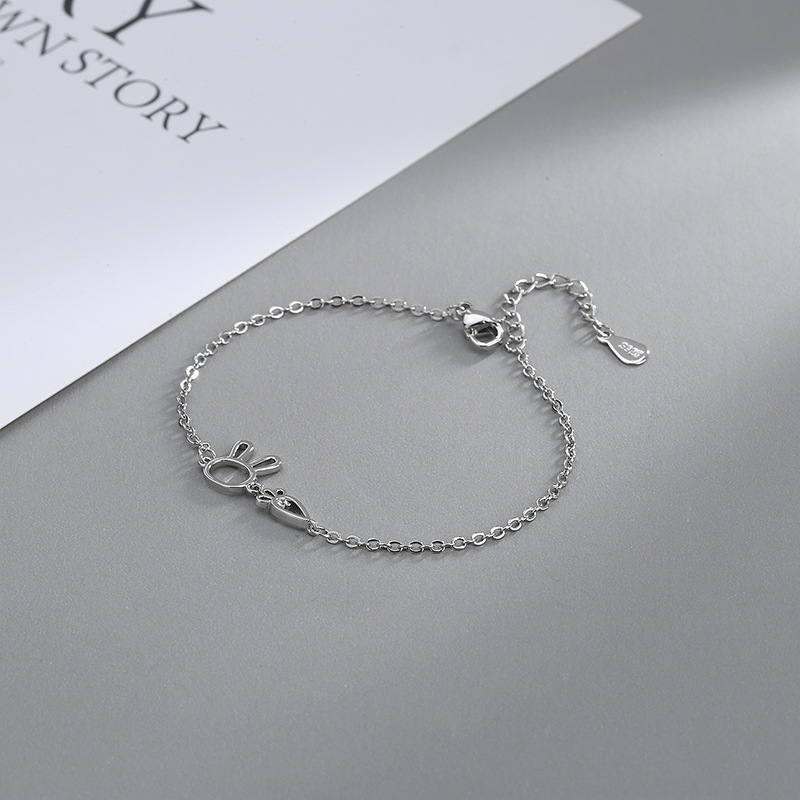Zircon Inlay Material Bracelets Classification Sweet Simple Style Rabbit Carrot Copper Hollow Out Inlay Zircon Silver Plated Bracelets