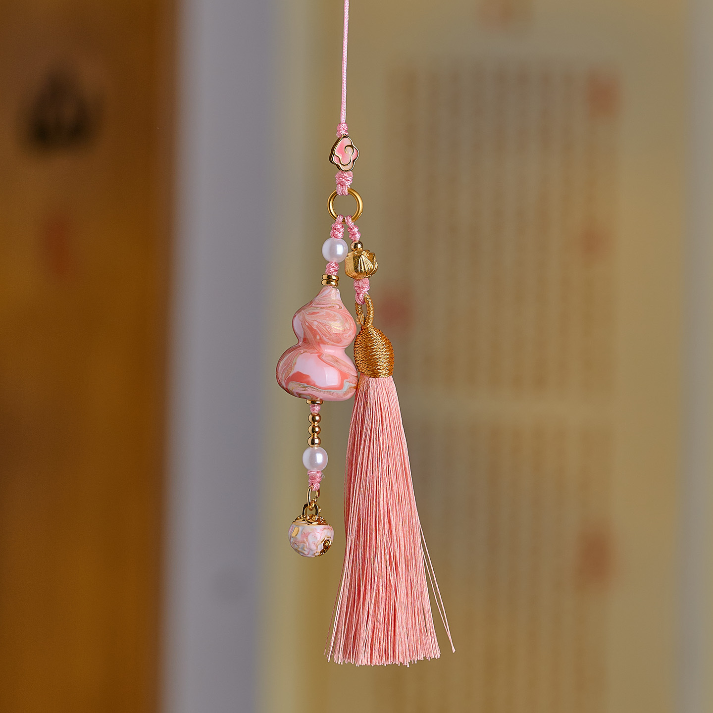 New Chinese-Style Lacquer Gourd Car Hanging Tassel Ornament Handmade Peace and Wealth Car Interior Decoration Ancient Style Bag Hanging