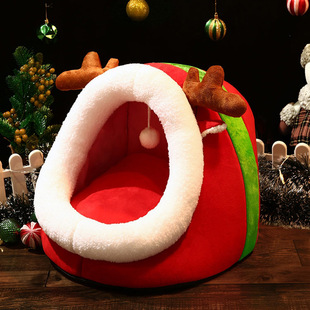 New Year's Cat Nest Winter Warm Cat Nest Deep Sleep Nest Semi-Closed Christmas Velvet Comfortable Cat Supplies