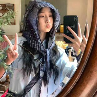 Korean New Letter Embroidered Square Scarf Headscarf Women's Four Seasons Fashion Ball Hat Women's Tie Japanese Harajuku Style Headband