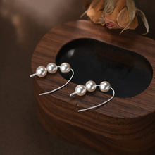 999纯银法式复古轻奢圆球耳钩女简约温柔风挂珠耳环气质设计耳饰