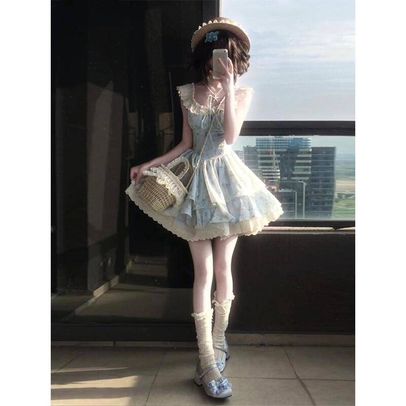 Rich Girl's Sweet Little Flutter-Sleeve Gentle Floral Waist-Cinching Short Dress, Casual Versatile A-Line Princess Puffy Dress Rich Girl's Sweet Little Flutter-Sleeve Gentle Floral Waist-Cinching Short Dress, Casual Versatile A-Line Princess Puffy Dress