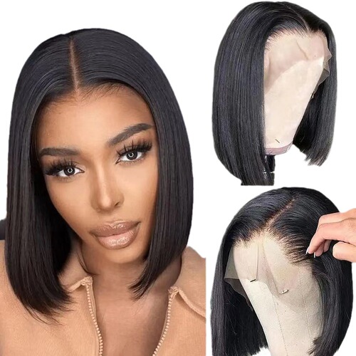 lace frontal human hair wig front lace long straight hair bob wig lace headgear