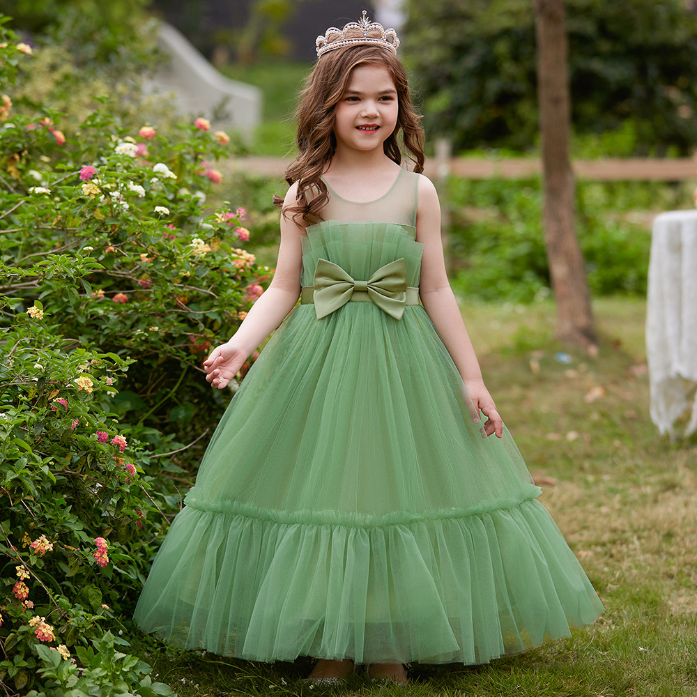 Niñas pettiskirt europeo y americano nuevo vestido largo fregona princesa vestido flor niña vestido de noche piano rendimiento boda Vestido