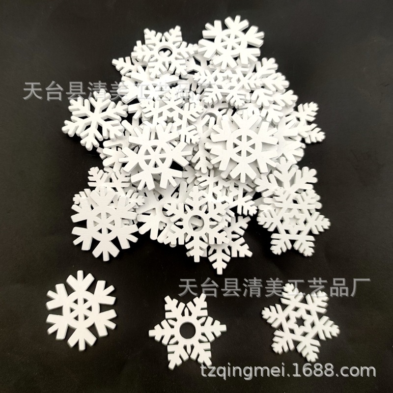 35mm5 copo de nieve blanco piezas de madera mezcladas regalos de Navidad madera hueca decoración de año nuevo 100 pc/bolsa