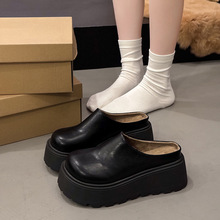 小个子增高包头半拖鞋女外穿2025年新款春秋冬厚底懒人勃肯鞋拖鞋