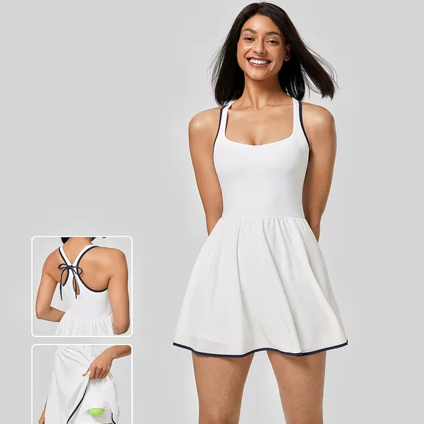 European and American Cross-border Tennis Sports Skirt Sleeveless Dress Dress with Chest Mat Yoga Clothing Sports suit Bow Skirt