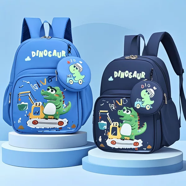 New Dinosaur Kindergarten School Bag for Boys with Coin Purse, Suitable for 3 to 6-Year-Old Toddlers and Children, Cartoon Backpack