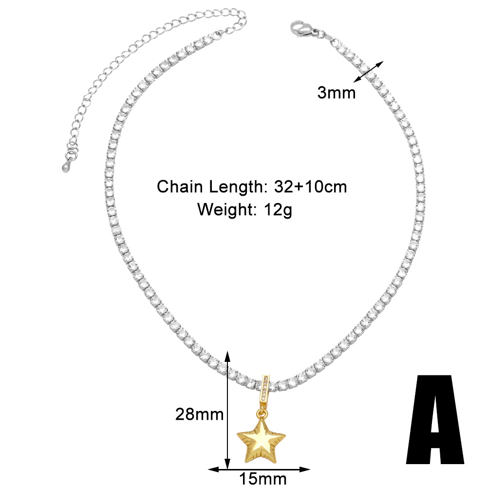 1 Piece Quantity Daily, Street Occasion Copper Material Copper 18K Gold Plated Simple Style Star Heart Shape Inlay Zircon Pendant Necklace