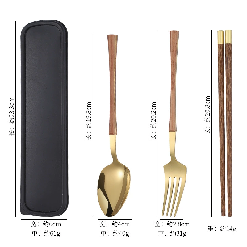 Handheld Stainless Steel Cutlery Set for Elementary Students, 3-Piece Fork Spoon Chopsticks