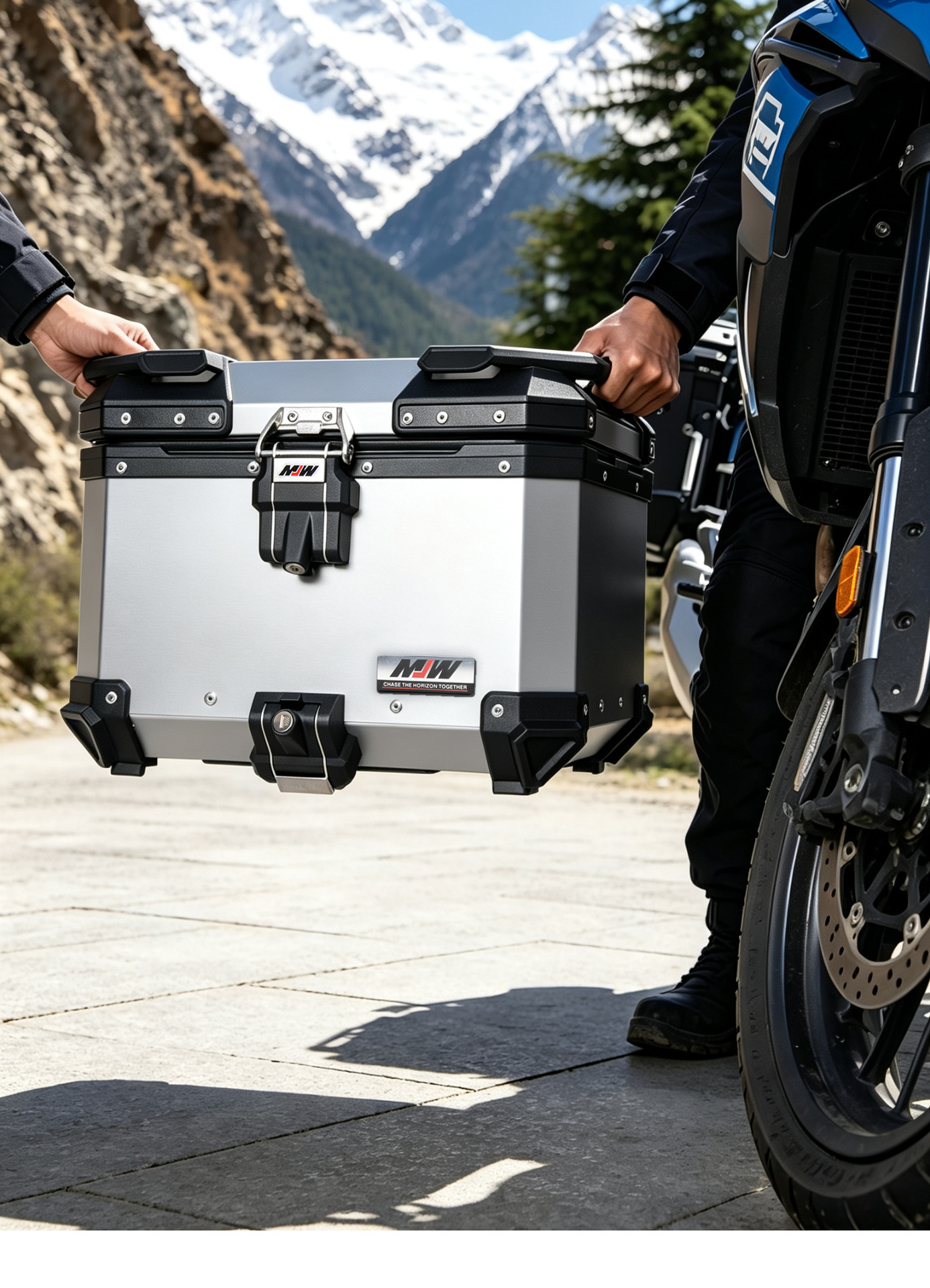 Mjw Embossed Anodized Silver Bm Lock 45L55L Quick-Release Motorcycle Aluminum Alloy Tail Box Waterproof Trunk Storage Box