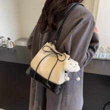 韩国时尚后背包束口水桶包2024新款简约女式休闲双肩包小众斜挎包