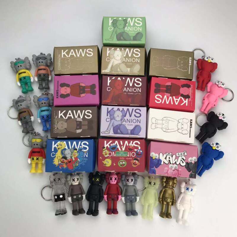 Kaws keychain, 3D soft rubber cartoon charm, backpack accessory