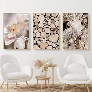 Nordic Modern Autumn Plant Dead Leaves Wood Pile Living Room Bedroom Hanging Painting Oil Canvas Decorative Painting Core Frameless