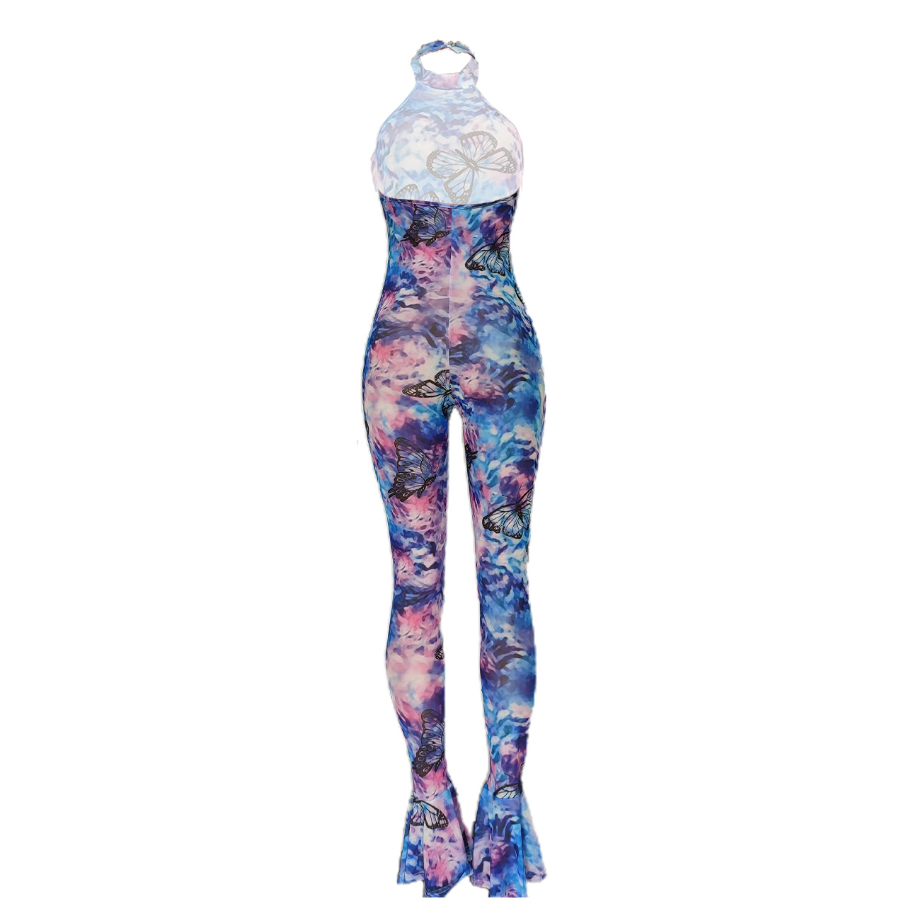 print hanging neck backless tight jumpsuit NSGMT121752