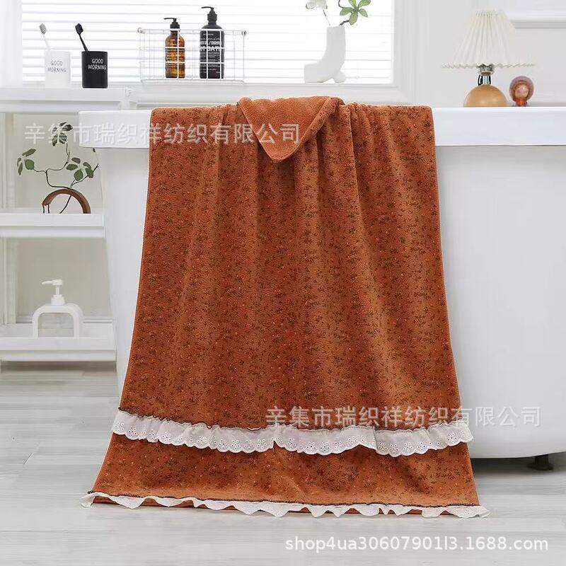 Coral fleece bath towel three-piece set, French floral towel, hair drying cap, bathroom absorbent, romantic pastoral style, soft and absorbent