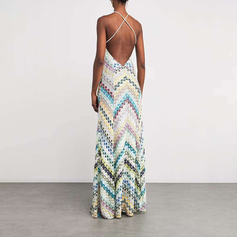 Bohemian Style Bodycon 2025 New Model V-neck Strapless Sleeveless Waist-cinching Slimming Printed Long Dress For Women_ecoleips.com