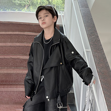 男童春秋款皮衣外套2025新款中大童秋装男孩秋季宽松儿童帅气上衣