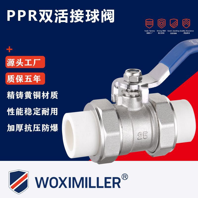 地暖分水器大流量双活接热熔ppr管球阀 本色镀镍黄铜阀门米勒直销