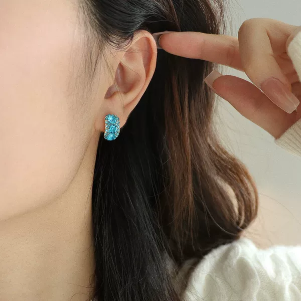 [Cold Brew Blue] Super Flash Diamond Blue Earrings No Piercing Mosquito Repellent Disc Ear Clip Niche High-End C-Shaped Earrings