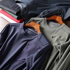 新しいスターアイテムアウトドア機能スポーツ高弾性速乾起毛長袖スウェットシャツボトリングシャツメンズラウンドネック