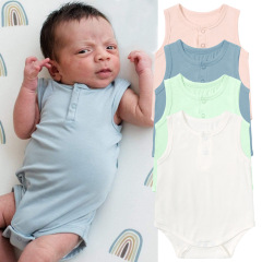 嬰兒連體衣夏裝新生兒竹纖維薄款無袖三角包屁衣寶寶衣服批發代理
