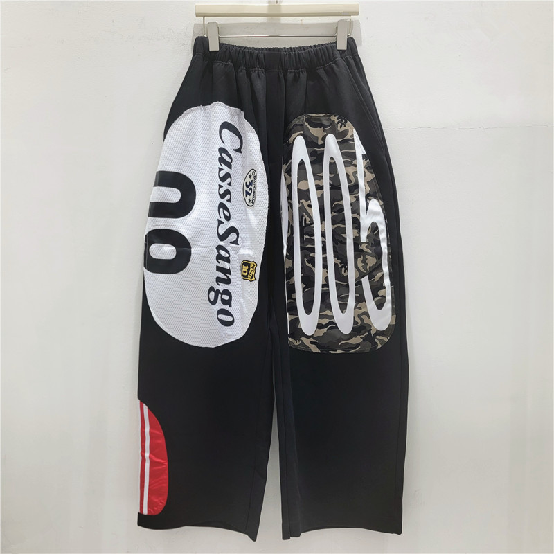 Pantalones de diseño de camuflaje de alta calle americana retro nicho sueltos piernas anchas cintura elástica pantalones largos