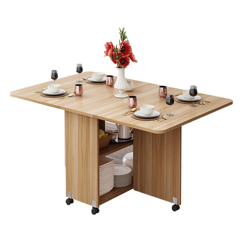 Mesa de comedor plegable de madera hogar pequeño apartamento rectangular simple y retráctil mesa de comedor móvil para 4-6 personas