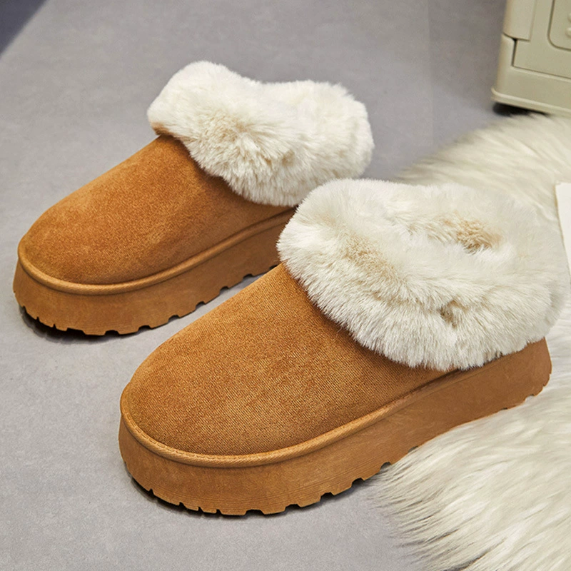 Трансграничные большие размеры TUME волосатые снежные сапоги с толстой подошвой ленивые хлопчатобумажные туфли женские зимние дикие теплые хлопчатобумажные сапоги