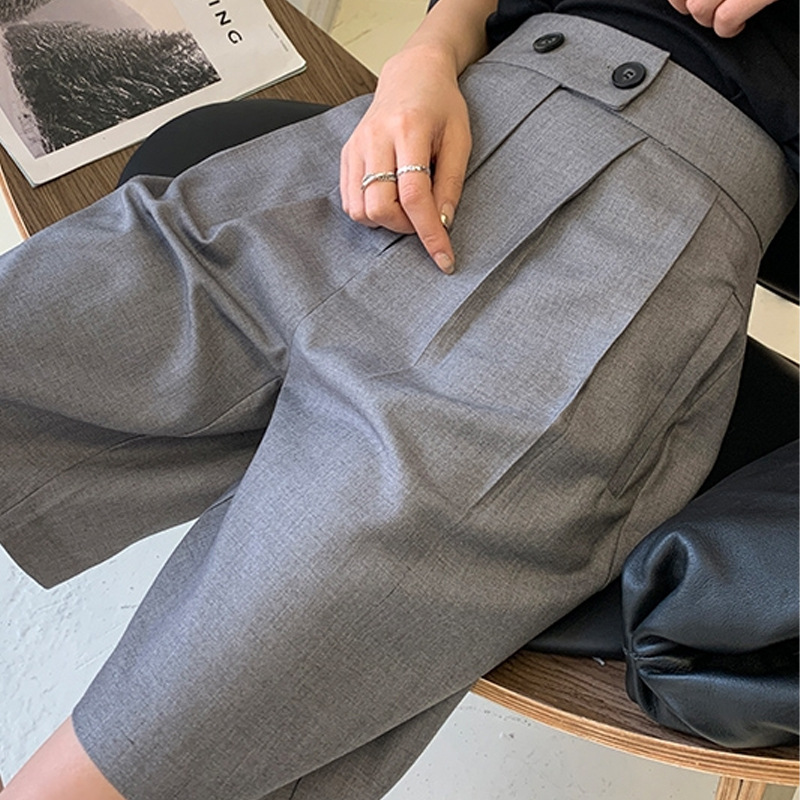 2025 New Popular Summer Loose Casual Straight Summer Suit Mid-Pants Five-Quarter Pants Thin Wide-Leg Shorts for Women