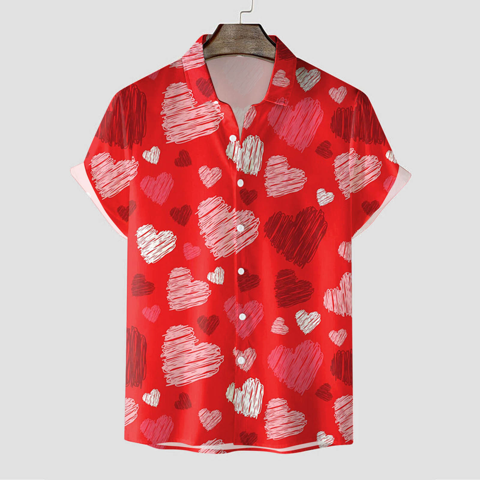 Chemise homme à manches courtes avec impression numérique 3D sur tous les côtés, chemise Saint Valentin_voghion.com