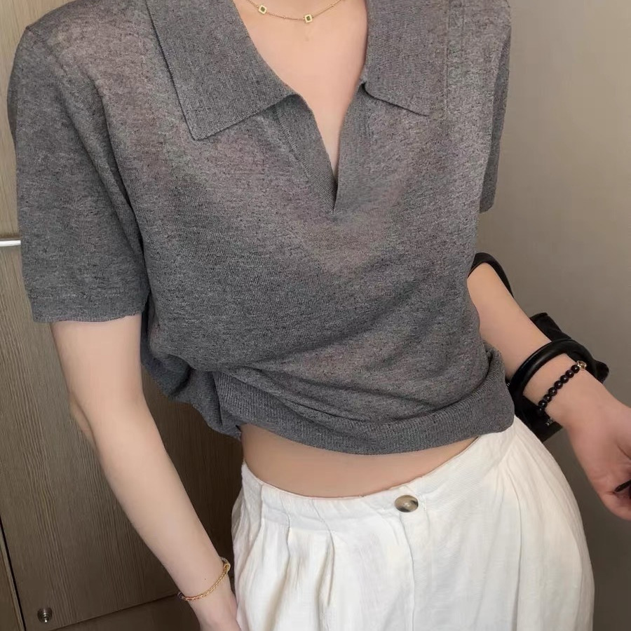 Summer knitted elegant short woolen short sleeve T-shirt