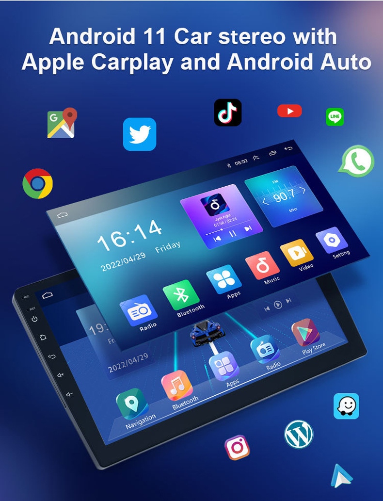 Large-Screen Carplay Car Mp5 Player Android Navigation All-In-One Car Central Control Radio USB Card Slot